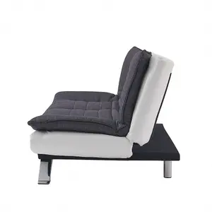 Michigan Fabric Sofa Bed 2 Seater Duo Contrast Fabric Chrome Legs Sofabed Recliner, Charcoal & White Faux Leather