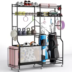 Costway Sports Equipment Organizer Metal Ball Storage Rack Golf Bag Holder