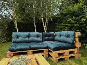 Garden Outdoor Pallet Sofa Cushions EURO Corner 1.2x2m Teal Green Velvet Tufted