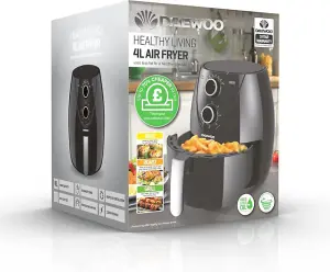 Daewoo Medium Compact 4 Litre Air Fryer Healthy Bake Roast Grill 80-200 Degrees & 30min Timer Adjust Serves 5