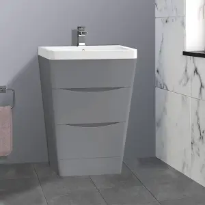 Rinse Bathrooms 600mm Gloss Grey Floor Standing 2 Drawer Vanity Unit Basin Bathroom Storage Furniture