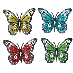 Set of 4 Multi-coloured Small Metal Butterflies Garden/Home Wall Art Ornament