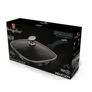 BERLINGER HAUS 28cm Square Grill Pan Fry Frying Marble Non Stick Griddle Steak Aquamarine with Lid