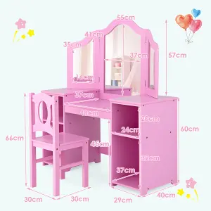 Costway 2-in-1 Kids Vanity Table & Chair Set Makeup Table Dressing Table Desk