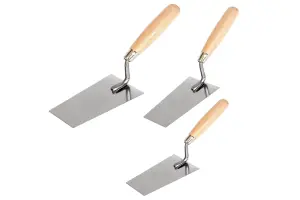 Toolty Stainless Steel Trowel with Wooden Handle Set 3PCS 120, 140, 160mm for Scooping and Scraping Mortar Plaster Cement DIY