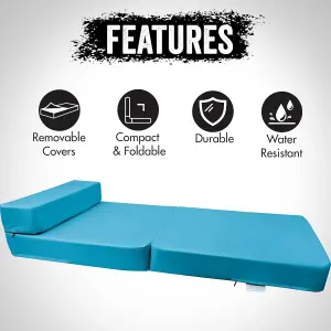 Fold Out Single Z Bed Futon Sofa Chair Mattress - Aqua