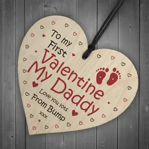 To My First Valentine My Daddy Wood Heart Valentines Gift From Bump Daddy Gift