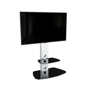 AVF Lucerne 70cm Curved Pedestal TV Stand, for TVs 32-65" - Silver and Black Glass