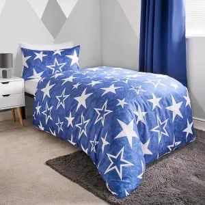 Duvet Cover Set Reversible 2 x Star Quilt Pillowcases, Navy/Green - Junior