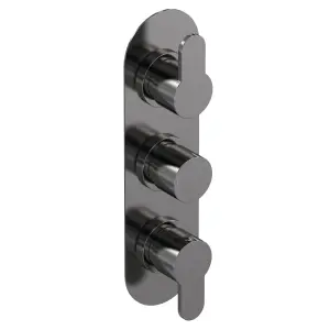 Pride Round Concealed Triple Thermostatic Shower Valve (2 Outlets) - Brushed Pewter - Balterley