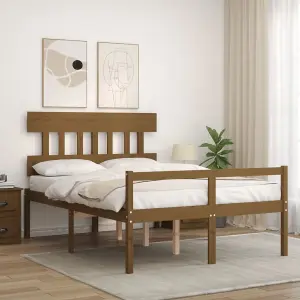 Berkfield Bed Frame with Headboard Honey Brown 140x190 cm Solid Wood