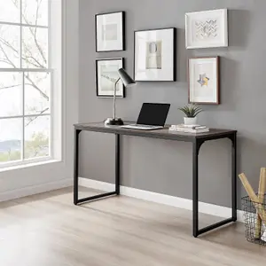 Furniturebox UK Kendrick Walnut Effect Desk 140cm for Home Working Study Gaming Office Desk. Elegant Black Leg Melamine Desk