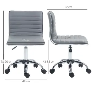 HOMCOM Armless Mid-Back Adjustable Office Chair with 360 Swivel Light Grey