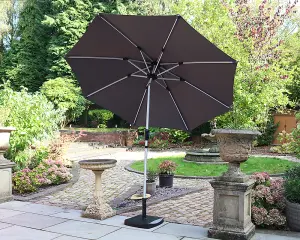 Grey 2.7m Crank and Tilt LED Strip Parasol (38mm Pole, 8 Ribs)