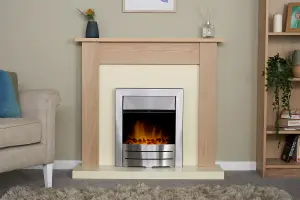 Adam Southwold Fireplace in Oak & Cream with Colorado Electric Fire in Brushed Steel, 43 Inch