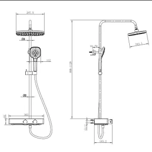 Chrome Thermostatic Rigid Riser Overhead Shower Kit with Tempered Glass Mixer Valve Shelf - White Trim