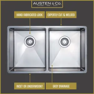 Austen & Co. Garda Double Bowl Reversible Inset Or Undermount Stainless Steel Kitchen Sink