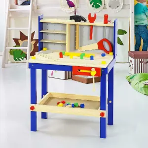 Wooden Toy Work Station With Tools And 34 Building Pieces - Little Carpenters Workbench Colourful Tool Bench