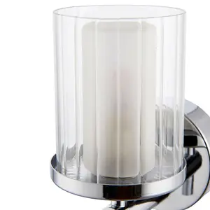 IP44 Bathroom Wall Light Chrome & Clear Ridged Glass Modern Round Dimmable Lamp