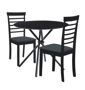 Hallowood Furniture Cullompton Small Round Dining Table 90cm with 2 Black Finish Fabric Chairs