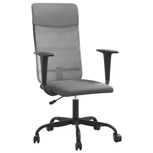 Berkfield Office Chair Height Adjustable Grey Mesh Fabric and Faux Leather