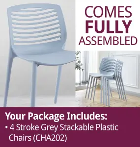 Hallowood Furniture Stoker Light Grey Stackable Plastic Chairs with Openwork Backrest x 4