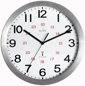 ACCTIM - Radio Controlled 24Hr Wall Clock 25cm - Brushed Aluminium