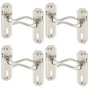 URBNLIVING 157cm Length 8 Pcs Constance Metal & Satin Nickel Keyhole Lever Latch Door Handles Set