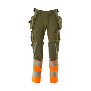 Mascot Accelerate Safe Trousers with Holster Pockets - Moss Green/Orange   (52.5) (Leg Length - Regular)