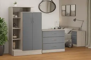 Nevada Petite Open Shelf Wardrobe Grey Gloss and Oak Effect