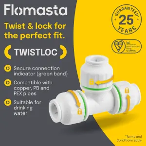 Flomasta SPT67666M White Push-fit Equal Pipe tee (Dia)15mm x 15mm x 15mm