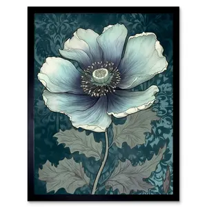 Thermopolis Anemone Flower Bloom Teal Blue - Single Picture Frame Print