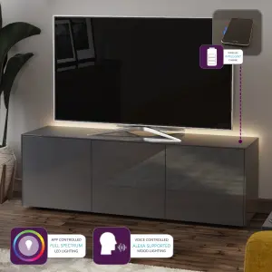 Grey high gloss  large TV cabinet with wireless phone charging and Alexa or app operated LED mood lighting