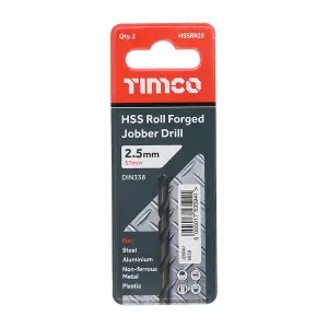 Timco - Roll Forged Jobber Drills - HSS (Size 2.5mm - 10 Pieces)