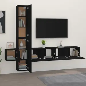 Berkfield 5 Piece TV Cabinet Set Black Engineered Wood