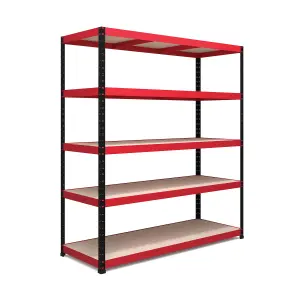 RB BOSS Garage Shelving Unit 5 Shelf MDF Red & Black Powder Coated Steel (H)1800mm (W)1600mm (D)600mm