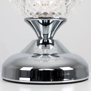 ValueLights Pair Of Modern Silver Chrome And Decorative Glass Bedside Touch Table Lamps