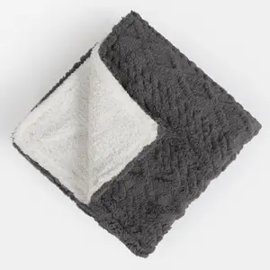 Cable Knit Blanket Sherpa Fleece Plush Supersoft Warm Throw, Grey - 130 x 160cm