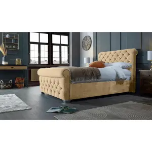 Veneta Plush Velvet Beige Bed Frame