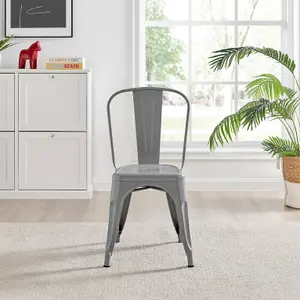 Furniturebox Set of 2 Grey Colton Tolix Style Stackable Industrial Metal Dining Chair