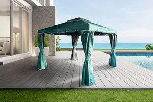 Green Gazebo with Nets Aluminium Frame and Powder coated Steel Roof,3x4x2.75m