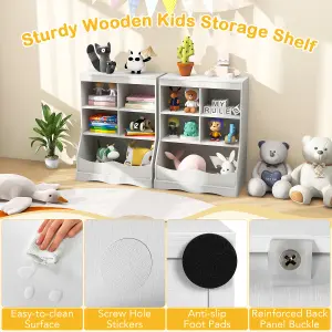 COSTWAY Kids Wooden Bookshelf Toy Storage Organizer Cubby Cabinet w/ 5 Cubes