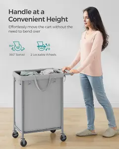 SONGMICS Laundry Sorter Cart, 2-Section Clothes Hamper, Large Space, Liner Removal, Substantial Storage, Dove Grey