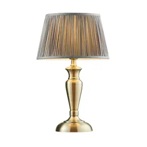 Table Lamp Antique Brass & Charcoal Grey Silk 60W E27 Bedside Light e10524