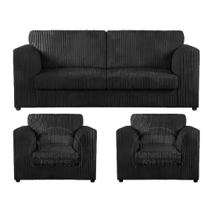 Luxor Jumbo Cord 3 + 1 + 1 Fabric 3 Piece Sofa Suite - Fullback Black