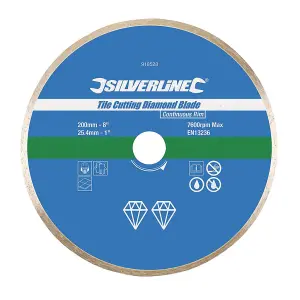 Silverline Tile Cutting Diamond Blade - 200 x 25.4mm Continuous Rim