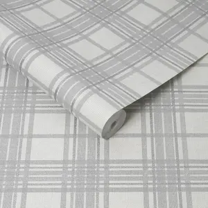 Superfresco Easy Silver Country Tartan Checkered Wallpaper