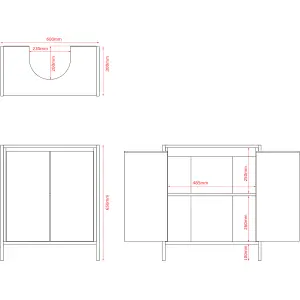 Lana Matt Brown Freestanding Double Bathroom Sink cabinet (H) 650mm (W) 600mm