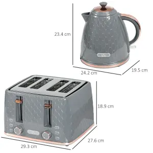 HOMCOM 1.7L Kettle and Toaster Set with Defrost Reheat and Crumb Tray Grey