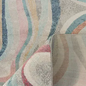 Grooved Lines Retro Milticoloured Pastel Fireside Living Area Rug 190cm x280cm